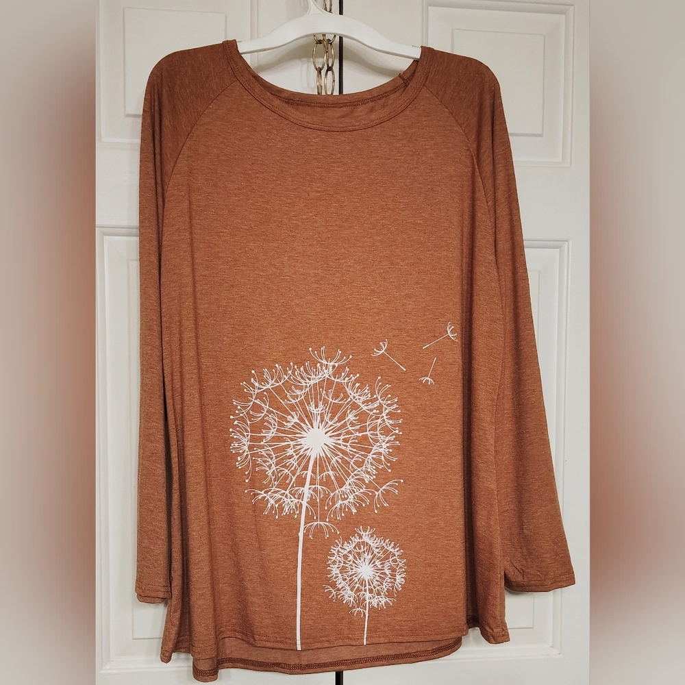 Long Sleeve Dandelion Graphic Top - Rust Color